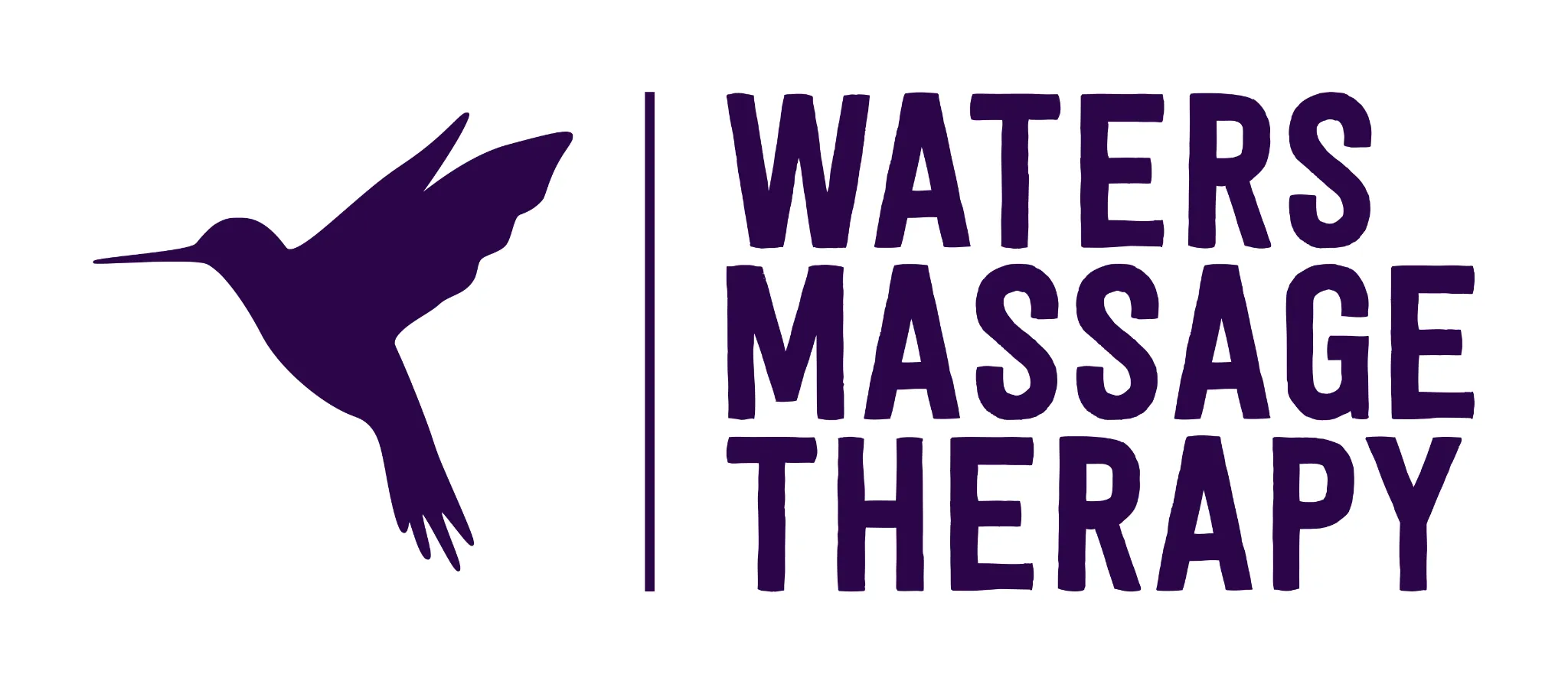 Waters Massage Therapy Logo, a purple humming bird with the words Waters Massage Therapy to the right.